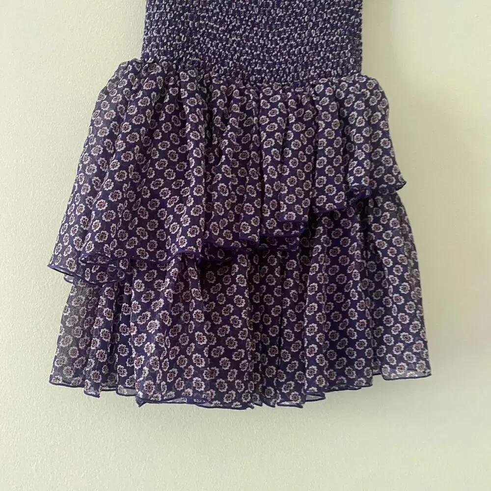 MAJE purple pattern shirred ruffle mini skirt